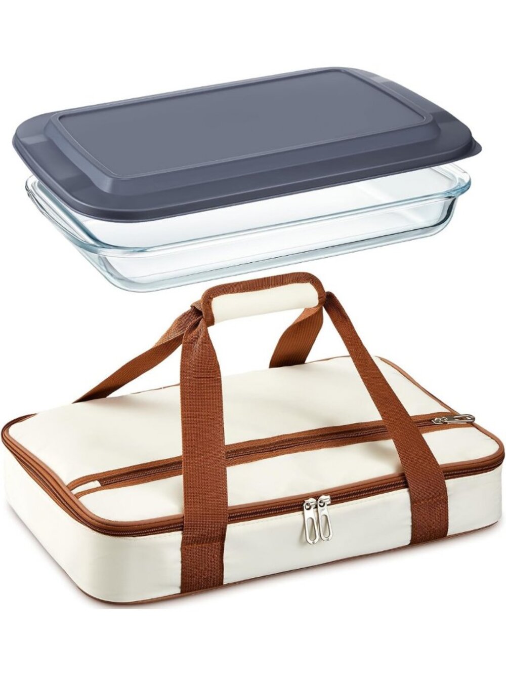 Beige Glass Baking Dish with Lid & Carrier Bag - Versatile Kitchen Essential